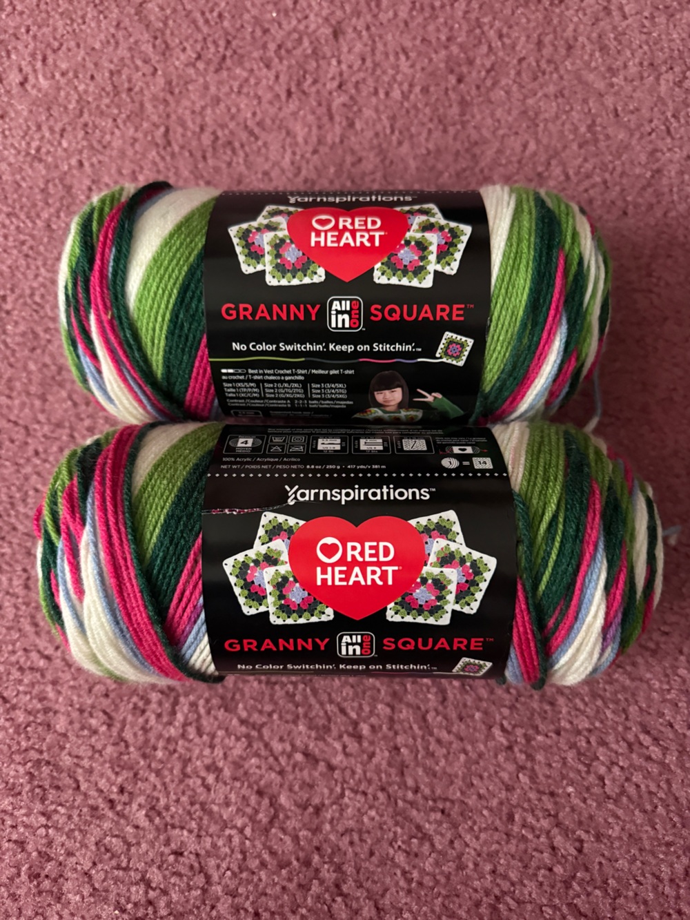 Red Heart All in One Granny Square Yarn - 2 Skein